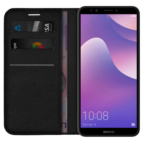 Leather Wallet Case & Card Holder Pouch for Huawei Nova 2 Lite - Black